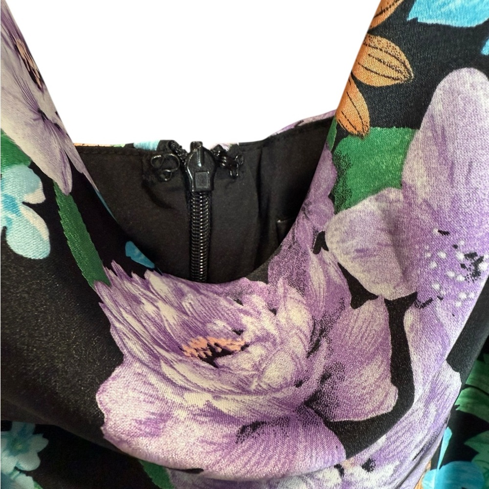 Lulus Cute Pursuit black floral satin cowl neck‎ tulip midi dress size small - Picture 5 of 9